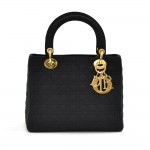 Christian Dior Lady Dior Medium Black Quilted Cannage Nylon Handbag