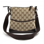 Gucci GG Beige Canvas & Brown Perforated Leather Small Crossbody Bag