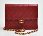 S-42 Chanel 10inch Classic Red Quilted Leather Shoulder Flap Bag