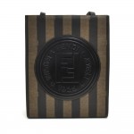 Vintage Fendi Black & khaki Pequin striped Coated Canvas Logo Tote Bag