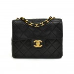 Personal Use Vintage Chanel 7" Flap Black Quilted Leather Shoulder Mini Bag