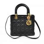 Christian Dior Lady Dior Medium Black Quilted Cannage Leather Handbag + Strap