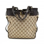 Gucci Beige GG Canvas & Dark Brown Leather Buckle Tote Bag