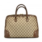 Gucci Beige GG Canvas & Brown Leather Studded Handbag