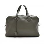 Hermes Victoria 43 Gray Clemence Leather Boston Duffle Travel Bag