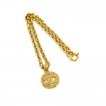 Vintage Chanel Gold-Tone Textured Etruscan Style Large CC Logo Chain Necklace