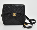 V-32 Chanel Black Quilted  Leather Backpack