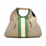 Gucci Bamboo Handle GG Canvas Green Striped Large 2 Way Bag