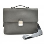 Louis Vuitton Vassili PM Gray Taiga Leather Briefcase Bag + Strap