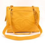 Vintage Chanel Yellow Leather Medium Tote Shoulder Bag Gold Chain CC