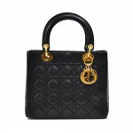 Vintage Christian Dior Lady Dior Medium Black Quilted Cannage Leather Handbag
