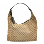 Gucci Beige GG Canvas & Black Leather Large Travel Size XL Hobo Bag