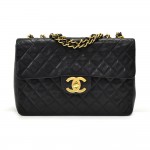 Vintage Chanel 13" Maxi Jumbo Black Quilted Lambskin Leather Classic Flap Bag