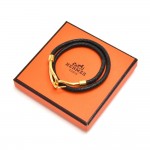 Hermes Black Braided Leather  Hook Double Wrap Jumbo Bracelet