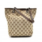 Gucci Beige GG Original Canvas & Brown Leather Bucket Tote Bag