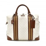 Vintage Gucci White & Gray GG Supreme Canvas Striped Web Travel Bag