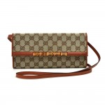 Gucci Bamboo GG Original Canvas & Calfskin Leather Clutch Shoulder Bag