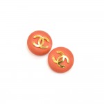 Vintage Chanel Orange and Gold Large Round CC Logo Earrings-1980s