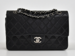 Y-9 Chanel 2.55 10" Double Flap Black uilted Leather Shoulder Bag Silver Hardware
