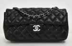 Y2-15 Chanel 2.55 10" Double Flap Black Quilted Leather Shoulder Bag Silver Hardware