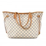 Louis Vuitton Neverfull MM White Damier Azur Canvas Tote Bag