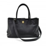 Chanel Cerf Executive Medium Black Calfskin Leather Tote Bag