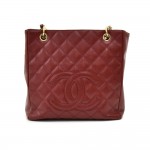 Chanel Petite Shopping Tote PST Burgundy Quilted Caviar Leather Bag