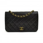 Vintage Chanel 9" Classic Ex Black Quilted Leather Shoulder Flap Bag