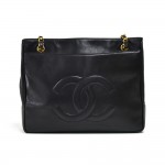Vintage Chanel 12" Double Pocket Black Lambskin Leather Shoulder Bag