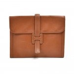 Vintage Hermes Jige GM Courchevel Brown Leather Clutch Bag