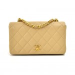 Vintage Chanel 7.5" Flap Beige Quilted Lambskin Leather Classic Shoulder Mini Bag