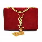 Saint Laurent Kate Small Tassel Monogram Red Suede Leather Shoulder Bag