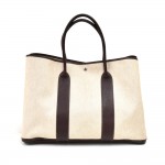 Hermes Garden Party Large Chocolate Brown Leather Beige Canvas Large Tote Bag