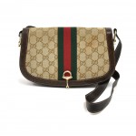 Vintage Gucci GG Beige Original Canvas & Brown Leather Crossbody Bag-1950s