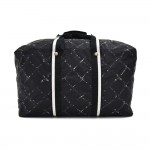 Vintage Chanel Travel Line Black & White Check Pattern Nylon Large Boston Bag