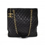Vintage Chanel Black Quilted Lambskin Leather XL Chain Tote Bag