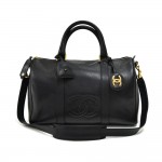 Vintage Chanel Boston Speedy Black Caviar Leather Handbag + Strap
