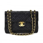 Vintage Chanel Classic 13" Maxi Jumbo Black Quilted Lambskin Leather Classic Flap Bag