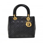 Vintage Dior Lady Dior Medium Black Quilted Cannage Leather Handbag