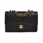 Vintage Chanel Classic 10" Double Flap Black Quilted Leather Shoulder Bag