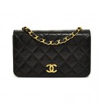 Vintage Chanel 7.5 " Classic Flap Black Quilted Leather Mini Shoulder Bag