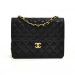 Vintage Chanel 8.5" Classic Black Quilted Lambskin Leather Shoulder Flap Bag