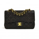 Vintage Chanel Classic 9" Double Flap Black Quilted Leather Shoulder Bag