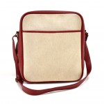 Vintage Hermes Victoria Rouge Garance Red Leather & Beige Toile Canvas Messenger Bag