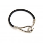 Hermes Black Leather Hook Jumbo Bracelet-Small