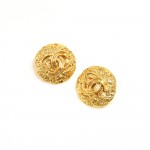 Vintage Chanel Gold-tone Textured Round CC Logo Earrings