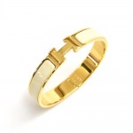 Hermes Clic Clac H White Enamel & Gold Plated Bracelet Bangle PM