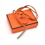 Hermes Silver-Tone Ultrasonic Dog Training Whistle Orange Leather Necklace