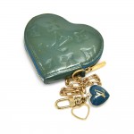 Louis Vuitton Porte Monnaie Blue & Green Vernis Monogram Heart Shaped Coin Case