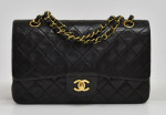 C-4 Chanel 2.55 Classic 10" Double Flap Black Quilted Leather Shoulder Bag